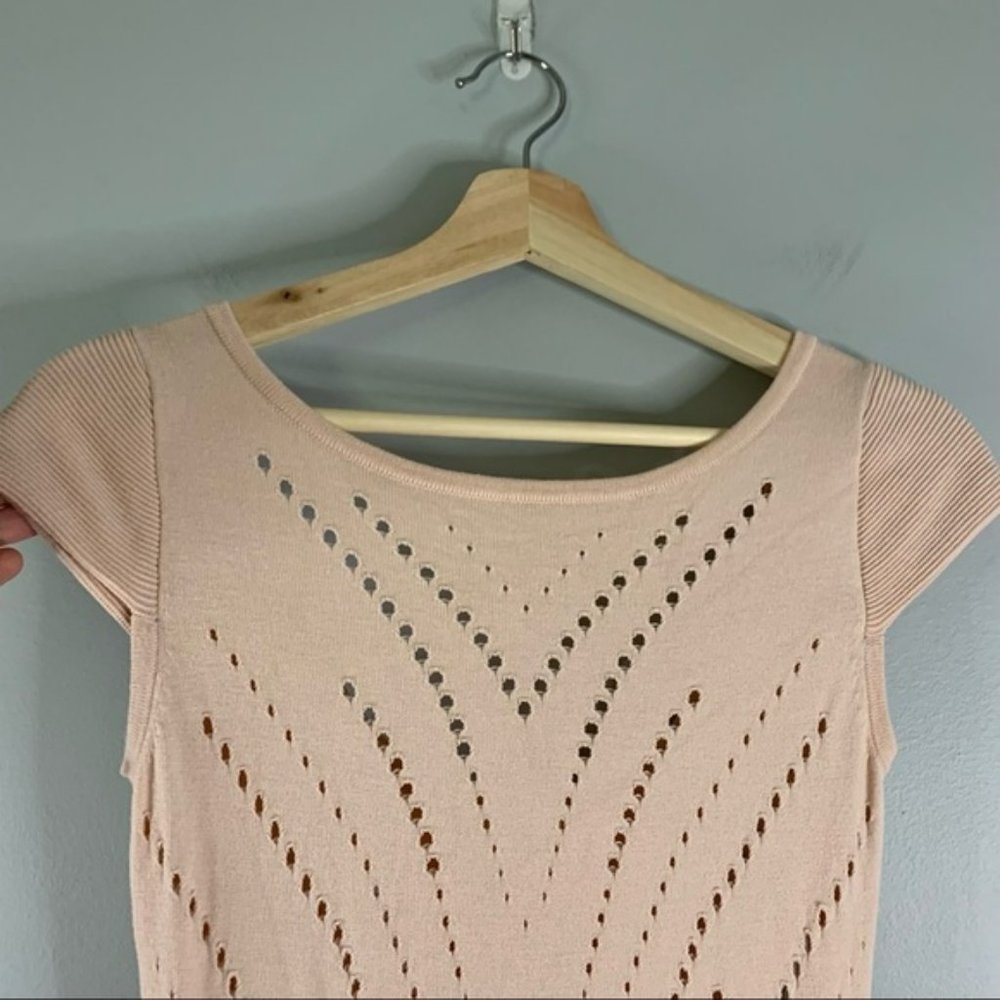 Maje Majeeryne Knit Fitted Lazer Mini Dress Light Pink Flare Ruffle 2 EU 38 M - Picture 4 of 11
